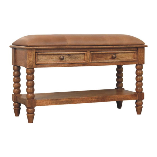 Leather Spindle Bench - My Store