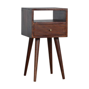 Compact solid wood bedside table with drawer