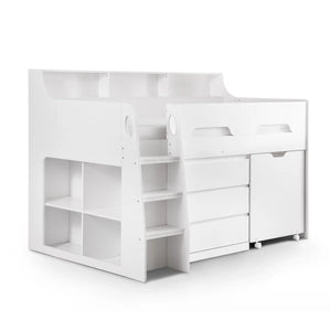 Julian Bowen Jupiter Mid Sleeper Bed with Pull-Out Desk, Storage Drawers, Shelving & Bookcase – White, Grey Oak or Anthracite – UK Single (90 x 190cm)