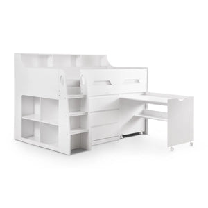 Julian Bowen Jupiter Mid Sleeper Bed with Pull-Out Desk, Storage Drawers, Shelving & Bookcase – White, Grey Oak or Anthracite – UK Single (90 x 190cm)