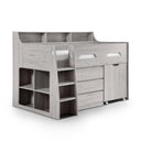 Julian Bowen Jupiter Mid Sleeper Bed with Pull-Out Desk, Storage Drawers, Shelving & Bookcase – White, Grey Oak or Anthracite – UK Single (90 x 190cm)