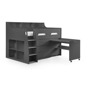 Julian Bowen Jupiter Mid Sleeper Bed with Pull-Out Desk, Storage Drawers, Shelving & Bookcase – White, Grey Oak or Anthracite – UK Single (90 x 190cm)