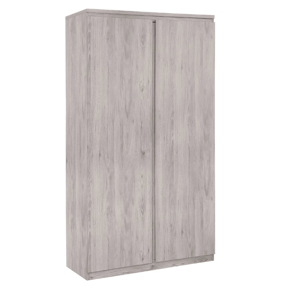 Julian Bowen Jupiter Grey Oak Effect 2 Door Wardrobe – Modern Bedroom Storage Closet with Hanging Rail