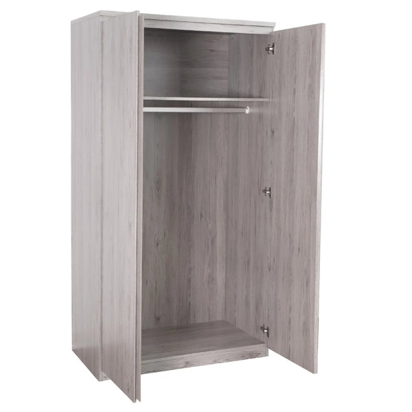 Julian Bowen Jupiter Grey Oak Effect 2 Door Wardrobe – Modern Bedroom Storage Closet with Hanging Rail