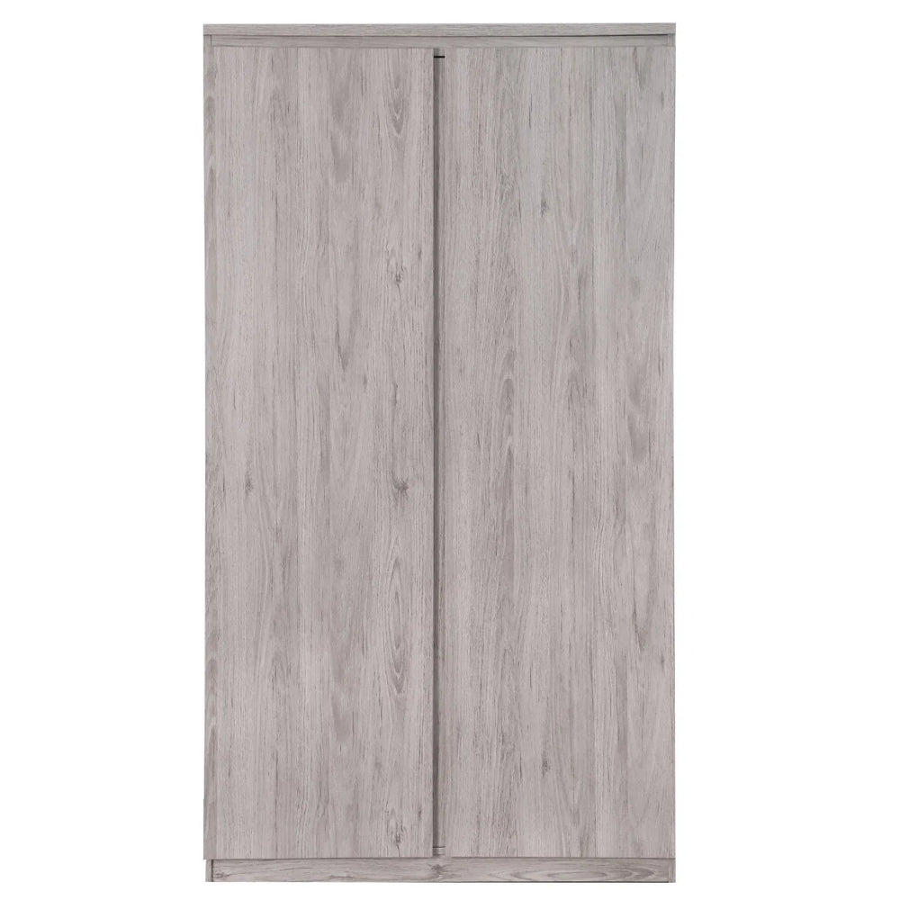 Julian Bowen Jupiter Grey Oak Effect 2 Door Wardrobe – Modern Bedroom Storage Closet with Hanging Rail