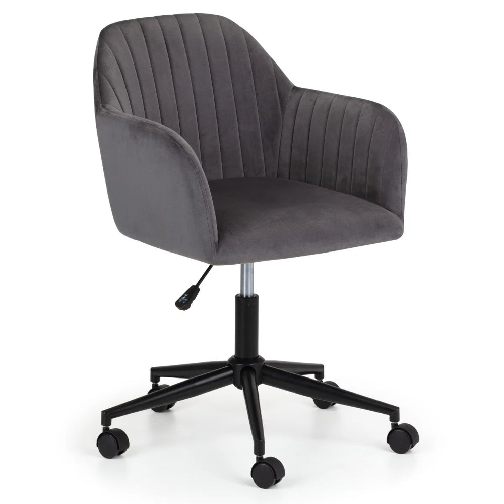 Kahlo Velvet Swivel Office Chair with Adjustable Height and Art Deco Pleated Back Design