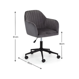 Kahlo Velvet Swivel Office Chair with Adjustable Height and Art Deco Pleated Back Design