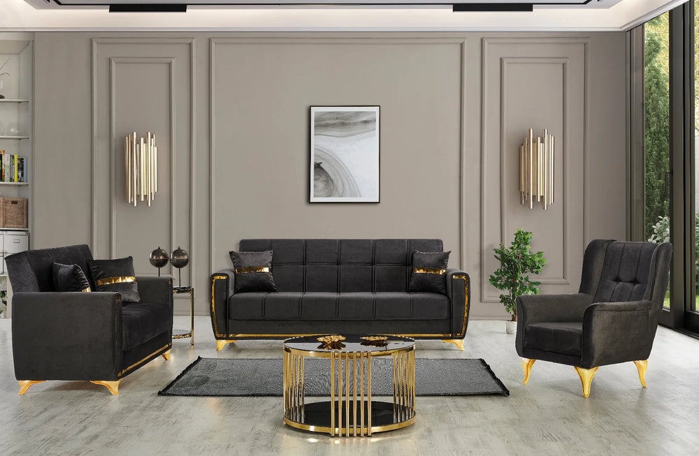 Kayseri 3+2+1 Sofa Bed Set | Modern Convertible Living Room Furniture, Black Fabric, Comfortable & Stylish