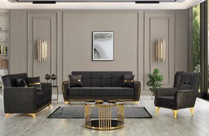 Summit 3+2+1 Seater Sofa Bed Set | Black Fabric, Convertible Sofa & Bed, Modern Living Room Furniture