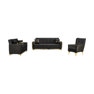 Kayseri 3+2+1 Sofa Bed Set | Modern Convertible Living Room Furniture, Black Fabric, Comfortable & Stylish