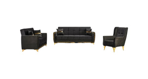 Kayseri 3+2+1 Sofa Bed Set | Modern Convertible Living Room Furniture, Black Fabric, Comfortable & Stylish
