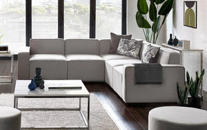 Lago Modular Single Seat Sofa Section – Grey Linen Upholstered Contemporary Combination Seating Unit