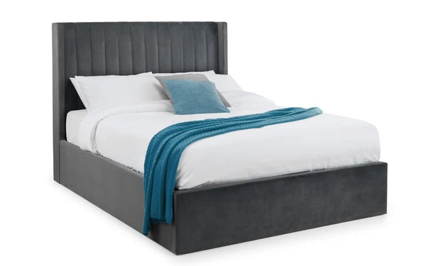 Langham Scalloped Ottoman Storage Bed Frame – Upholstered Fabric Bed with Lift-Up Storage – Grey or Teal