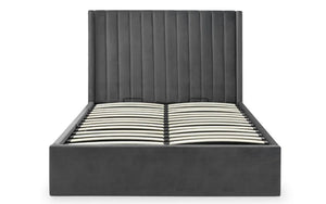 Langham Scalloped Ottoman Storage Bed Frame – Upholstered Fabric Bed with Lift-Up Storage – Grey or Teal