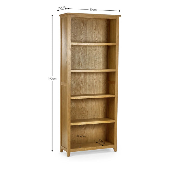 Julian Bowen Mallory Solid Oak Tall Bookcase with 5 Spacious Shelves