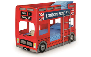 Julian Bowen London Bus Bunk Bed – Red Double Decker Children's Wooden Bunk Bed Frame with Ladder & Safety Guard Rails | Single Sleeper Kids Bed