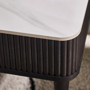 Louis Black Fluted Coffee Table with White Stone Effect Top & 2 Push-Touch Storage Drawers