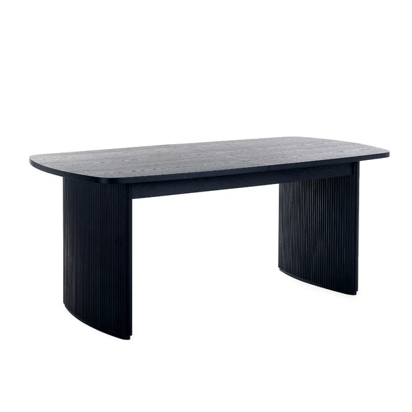 Louis Black Fluted Extending Dining Table – Modern Matt Black Pedestal Dining Table for 6–10 Seater Dining Rooms