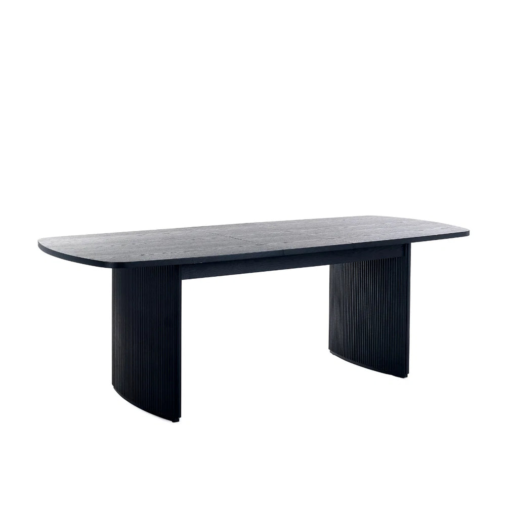 Louis Black Fluted Extending Dining Table – Modern Matt Black Pedestal Dining Table for 6–10 Seater Dining Rooms