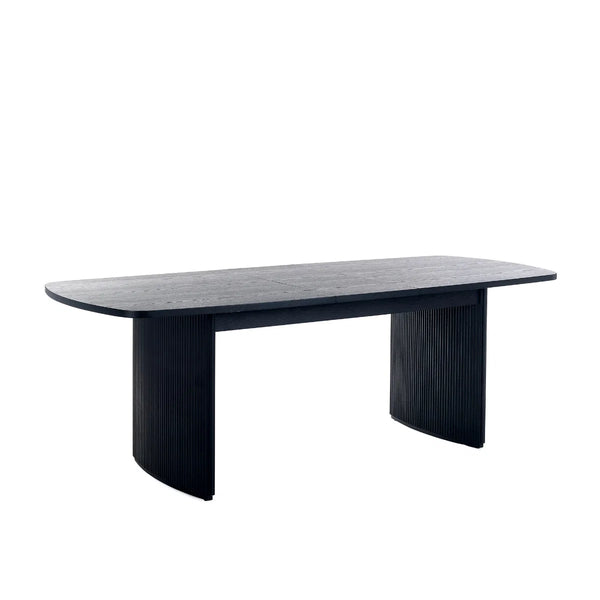 Louis Black Fluted Extending Dining Table – Modern Matt Black Pedestal Dining Table for 6–10 Seater Dining Rooms