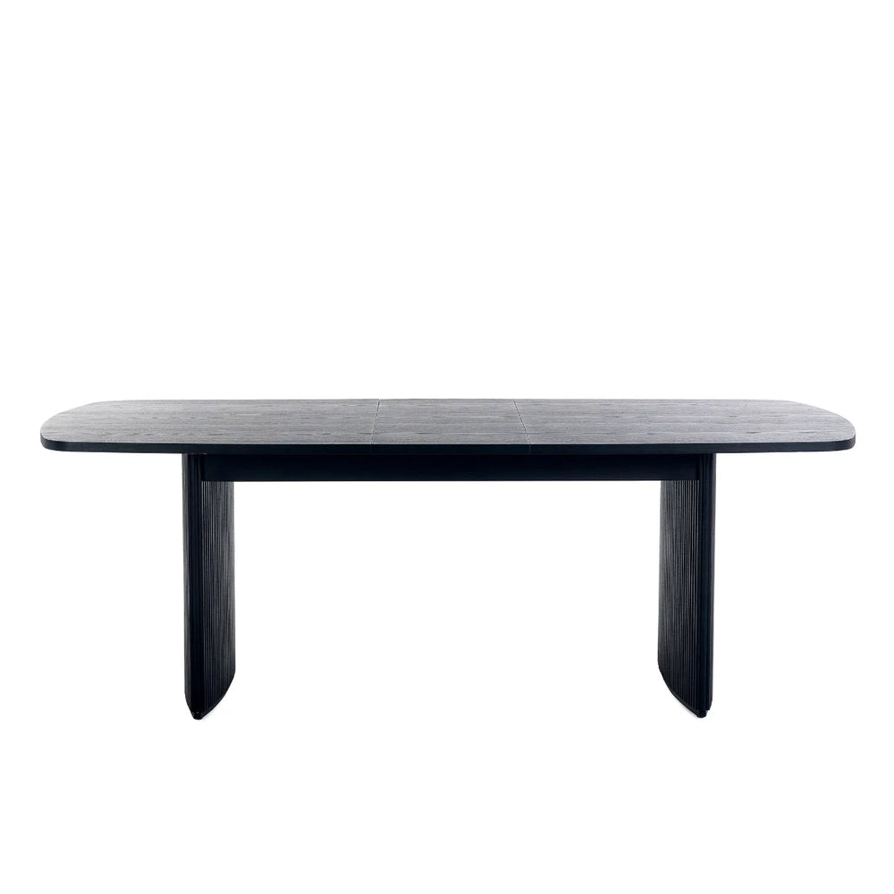 Louis Black Fluted Extending Dining Table – Modern Matt Black Pedestal Dining Table for 6–10 Seater Dining Rooms
