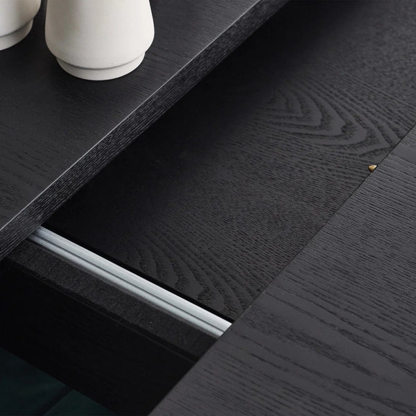 Louis Black Fluted Extending Dining Table – Modern Matt Black Pedestal Dining Table for 6–10 Seater Dining Rooms