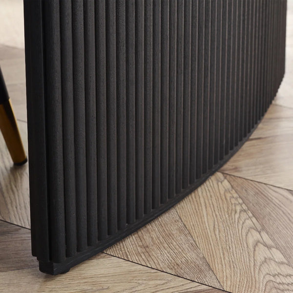 Louis Black Fluted Extending Dining Table – Modern Matt Black Pedestal Dining Table for 6–10 Seater Dining Rooms