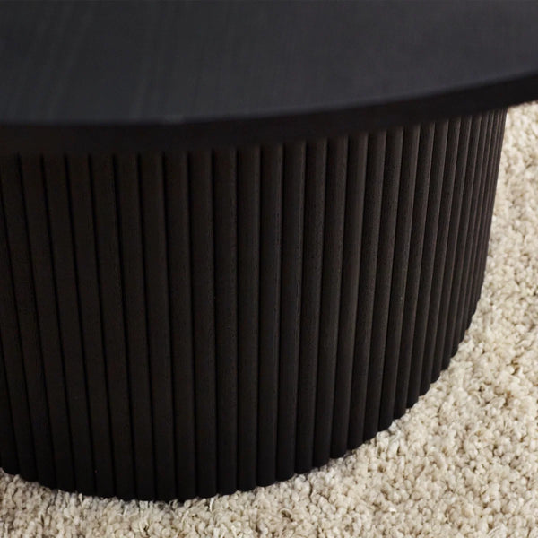 Louis Black Fluted Round Dining Table – 120cm Modern Pedestal Dining Table with Matt Black Finish