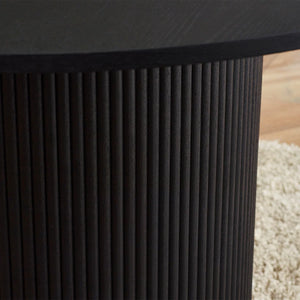 Louis Black Fluted Round Dining Table – 120cm Modern Pedestal Dining Table with Matt Black Finish