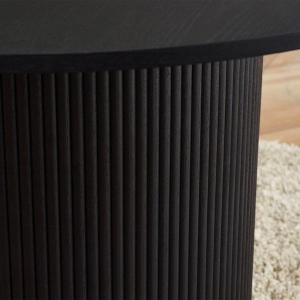 Louis Black Fluted Round Dining Table – 120cm Modern Pedestal Dining Table with Matt Black Finish