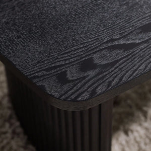 Louis Black Fluted Compact Coffee Table – Modern Matt Black Living Room Centre Table with Elegant Ribbed Detailing