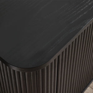 Louis Black Fluted Tv UnitLouis Black Fluted TV Unit with Push-Touch Cupboards – Modern Matt Black Entertainment Cabinet 150cm