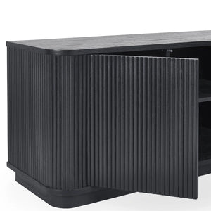 Louis Black Fluted Tv UnitLouis Black Fluted TV Unit with Push-Touch Cupboards – Modern Matt Black Entertainment Cabinet 150cm
