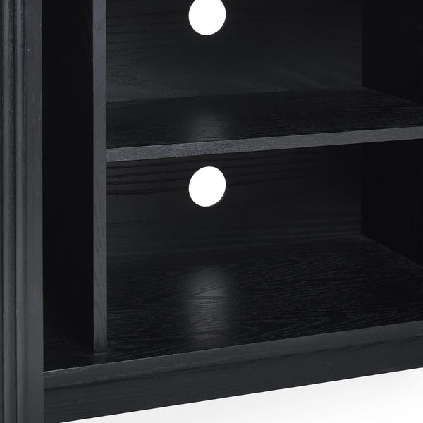 Louis Black Fluted Tv UnitLouis Black Fluted TV Unit with Push-Touch Cupboards – Modern Matt Black Entertainment Cabinet 150cm