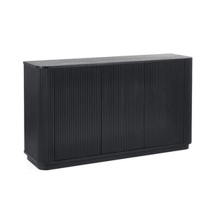 Louis Black Fluted Sideboard with 3 Push-Touch Doors – Modern Matt Black Storage Cabinet