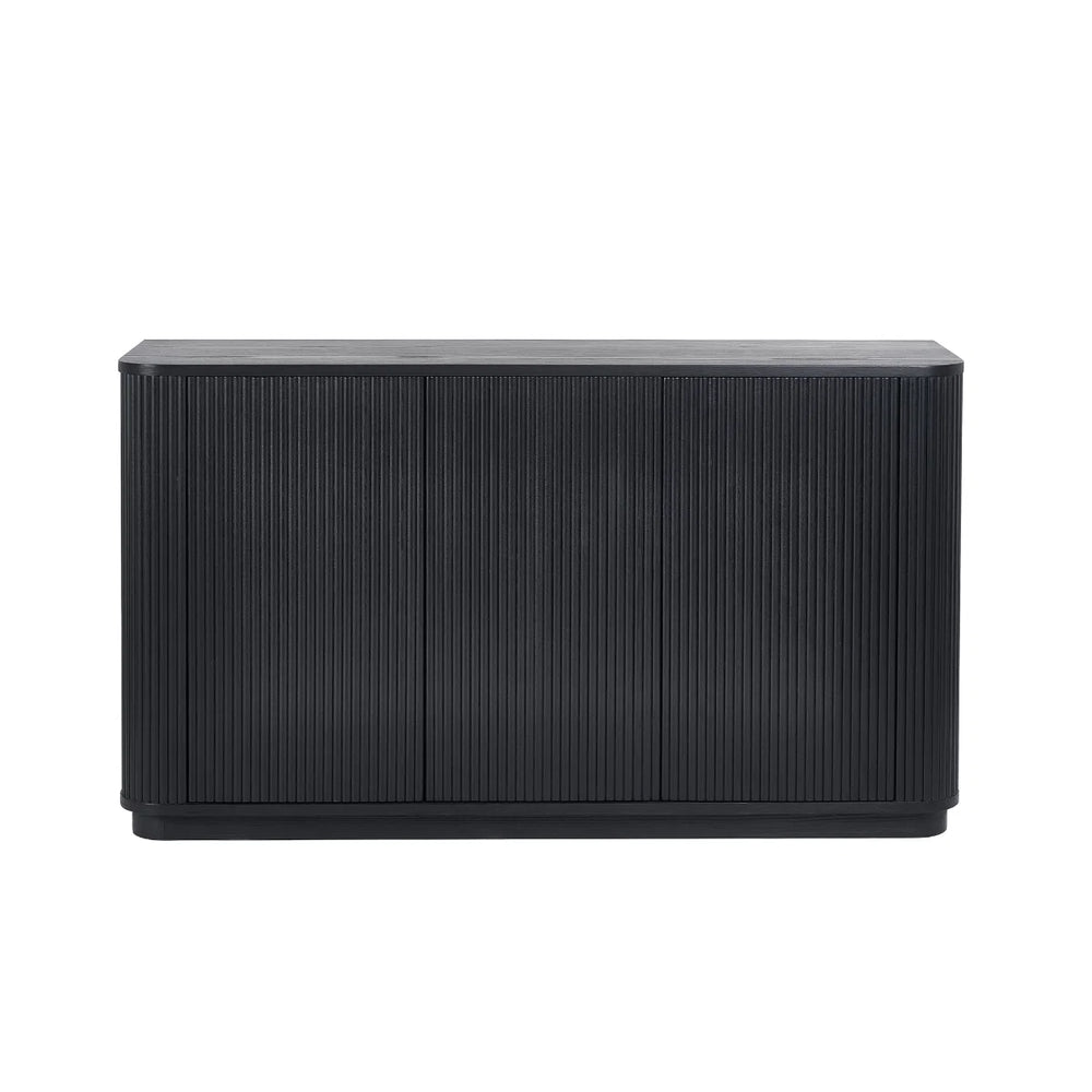 Louis Black Fluted Sideboard with 3 Push-Touch Doors – Modern Matt Black Storage Cabinet