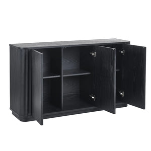 Louis Black Fluted Sideboard with 3 Push-Touch Doors – Modern Matt Black Storage Cabinet