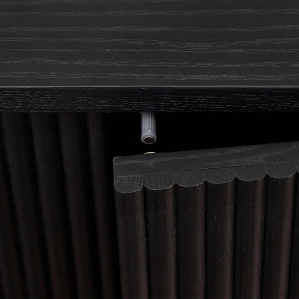 Louis Black Fluted Sideboard with 3 Push-Touch Doors – Modern Matt Black Storage Cabinet