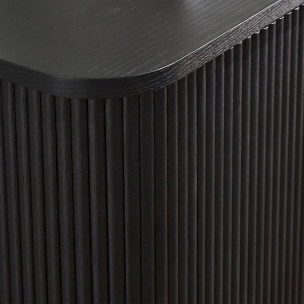 Louis Black Fluted Sideboard with 3 Push-Touch Doors – Modern Matt Black Storage Cabinet