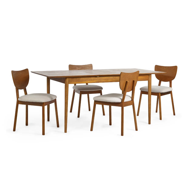 Lowry Retro Cherry Ash Extending Dining Table with 2 Push-Open Storage Drawers