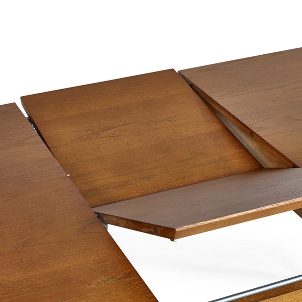 Lowry Retro Cherry Ash Extending Dining Table with 2 Push-Open Storage Drawers