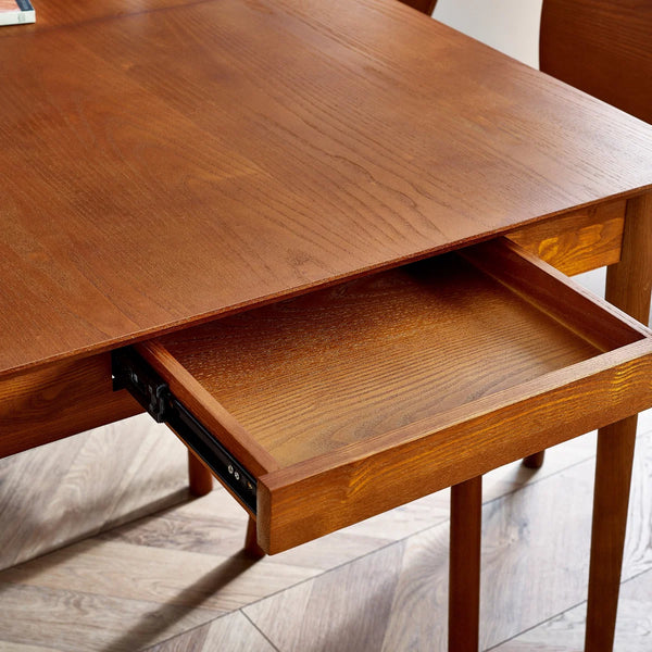 Lowry Retro Cherry Ash Extending Dining Table with 2 Push-Open Storage Drawers