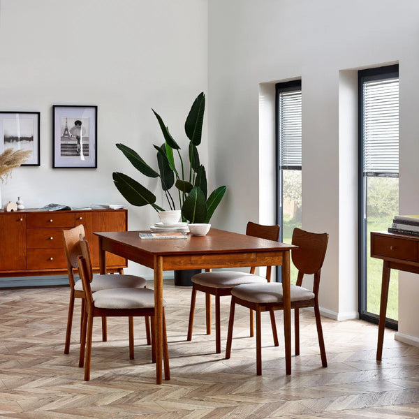 Lowry Retro Cherry Ash Extending Dining Table with 2 Push-Open Storage Drawers