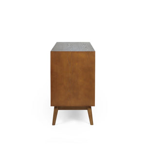 Julian Bowen Lowry Large Sideboard – Mid-Century Cherry Ash Veneer Storage Cabinet with 2 Soft-Close Cupboards & 3 Drawers