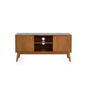 Lowry Retro Cherry Ash Wood Veneer Media Unit with Soft-Close Cupboards – 120cm TV Stand & Entertainment Storage Cabinet