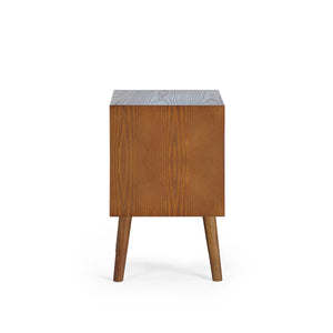Julian Bowen Lowry 2 Drawer Bedside Table – Retro Cherry Ash Veneer Nightstand with Gold Knobs & Tapered Legs