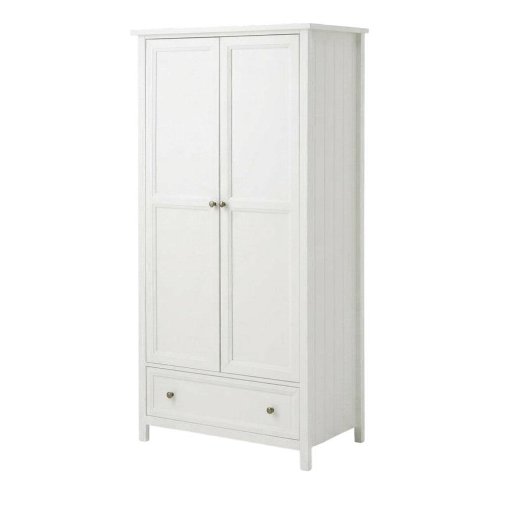 Julian Bowen Maine Combination Wardrobe with Drawer – Surf White Lacquered New England Style Bedroom Storage