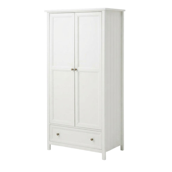 Julian Bowen Maine Combination Wardrobe with Drawer – Surf White Lacquered New England Style Bedroom Storage