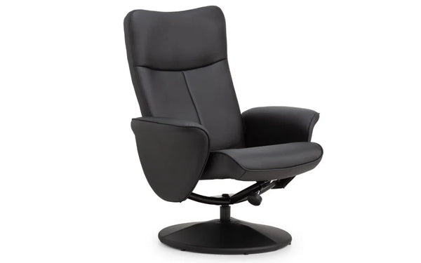 Julian Bowen Lugano Recliner Chair & Footstool with Covered Swivel Base – Black Faux Leather