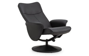 Julian Bowen Lugano Recliner Chair & Footstool with Covered Swivel Base – Black Faux Leather